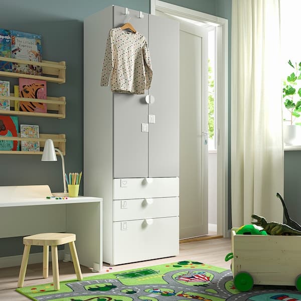 SMÅSTAD / PLATSA - Wardrobe, white grey/with 3 drawers, 60x42x181 cm - best price from Maltashopper.com 39426224