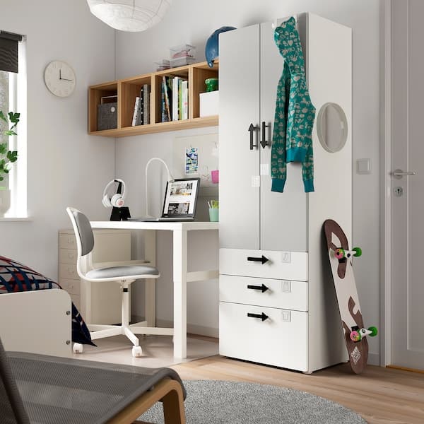 Ikea SMÅSTAD / PLATSA - Wardrobe, white grey/with 3 drawers, 60x42x181 cm