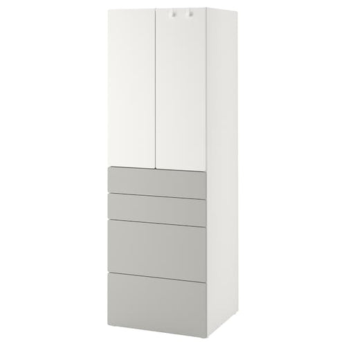 SMÅSTAD / PLATSA - Wardrobe, white grey/with 4 drawers, 60x42x181 cm