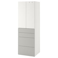 SMÅSTAD / PLATSA - Wardrobe, white grey/with 4 drawers, 60x57x181 cm - best price from Maltashopper.com 79430912