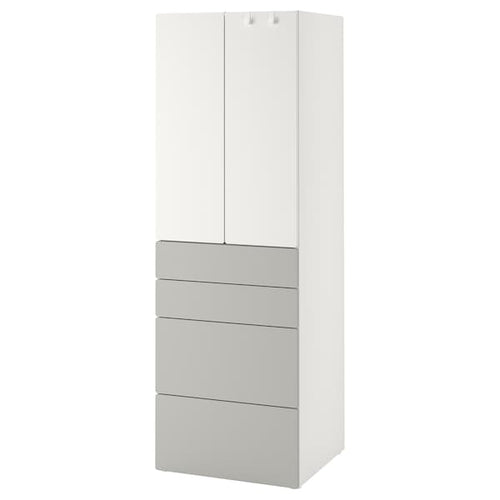 SMÅSTAD / PLATSA - Wardrobe, white grey/with 4 drawers, 60x57x181 cm