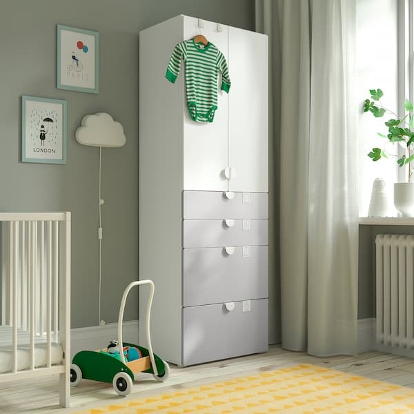 SMÅSTAD / PLATSA - Wardrobe, white grey/with 4 drawers, 60x42x181 cm - best price from Maltashopper.com 09426372