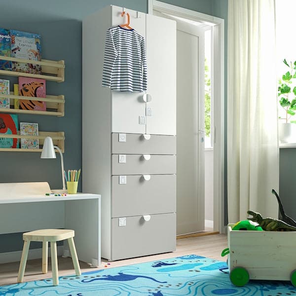 Ikea SMÅSTAD / PLATSA - Wardrobe, white grey/with 4 drawers, 60x42x181 cm