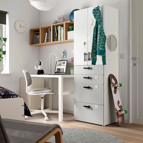 SMÅSTAD / PLATSA - Wardrobe, white grey/with 4 drawers, 60x57x181 cm - best price from Maltashopper.com 79430912