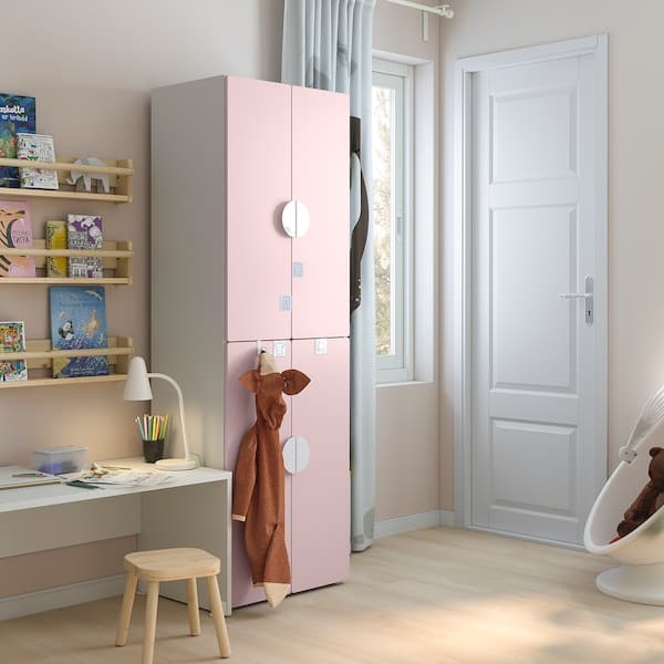Ikea SMÅSTAD / PLATSA - Wardrobe, white pale pink/with 2 clothes rails, 60x42x181 cm