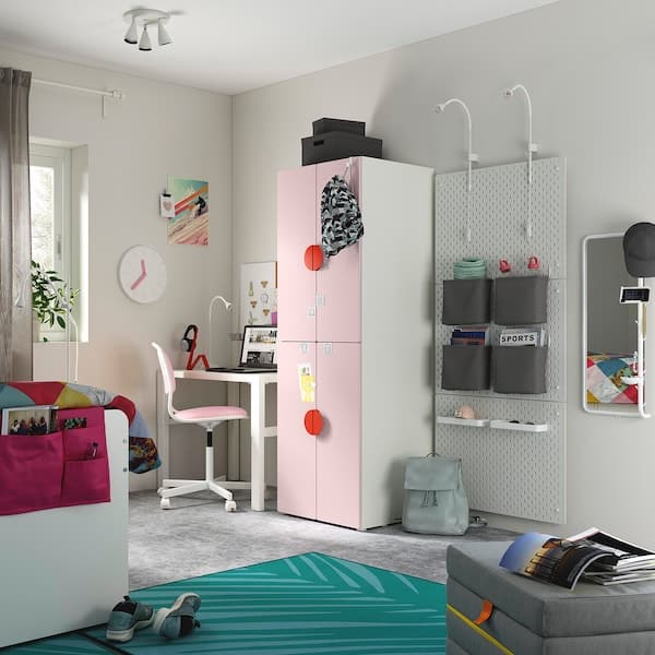 Ikea SMÅSTAD / PLATSA - Wardrobe, white pale pink/with 2 clothes rails, 60x57x181 cm