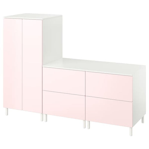 SMÅSTAD / PLATSA - Wardrobe, white pale pink/with 2 chest of drawers, 180x57x133 cm