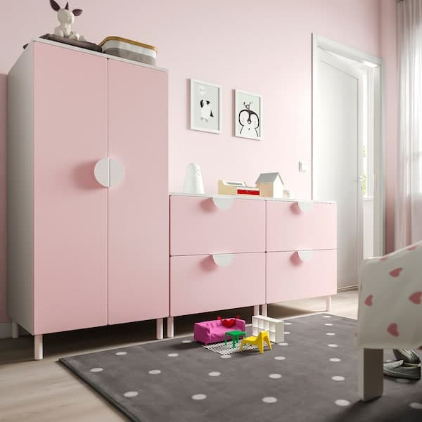 SMÅSTAD / PLATSA - Wardrobe, white pale pink/with 2 chest of drawers, 180x57x133 cm - best price from Maltashopper.com 89485008