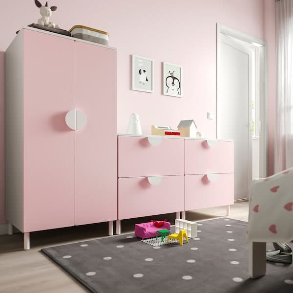 Ikea SMÅSTAD / PLATSA - Wardrobe, white pale pink/with 2 chest of drawers, 180x57x133 cm