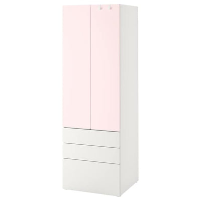 SMÅSTAD / PLATSA - Wardrobe, white pale pink/with 3 drawers, 60x42x181 cm - best price from Maltashopper.com 99426221