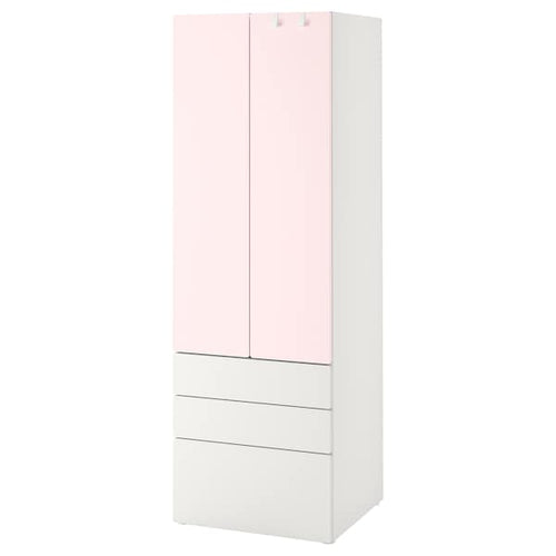 SMÅSTAD / PLATSA - Wardrobe, white pale pink/with 3 drawers, 60x42x181 cm