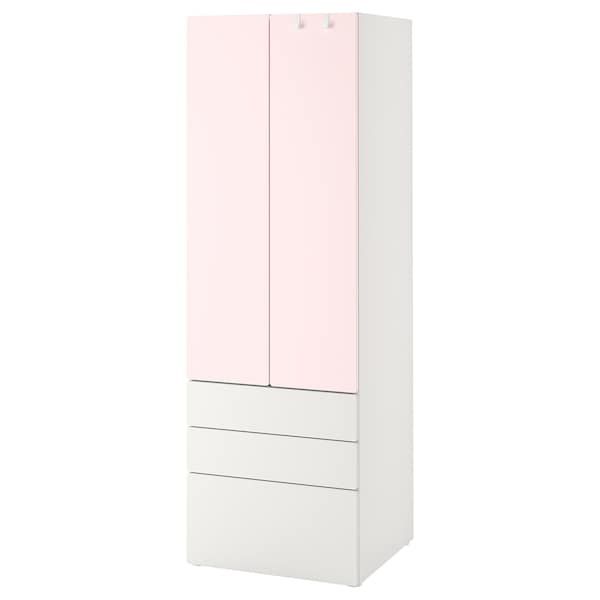 SMÅSTAD / PLATSA - Wardrobe, white pale pink/with 3 drawers, 60x57x181 cm - best price from Maltashopper.com 99430831