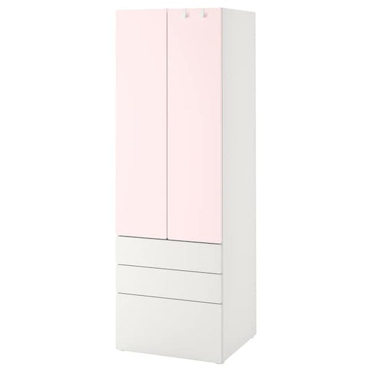 Ikea SMÅSTAD / PLATSA - Wardrobe, white pale pink/with 3 drawers, 60x57x181 cm