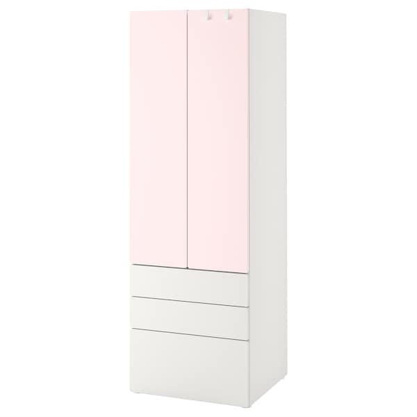 SMÅSTAD / PLATSA - Wardrobe, white pale pink/with 3 drawers, 60x57x181 cm