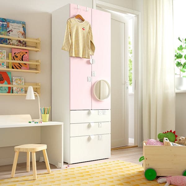 SMÅSTAD / PLATSA - Wardrobe, white pale pink/with 3 drawers, 60x42x181 cm - best price from Maltashopper.com 99426221