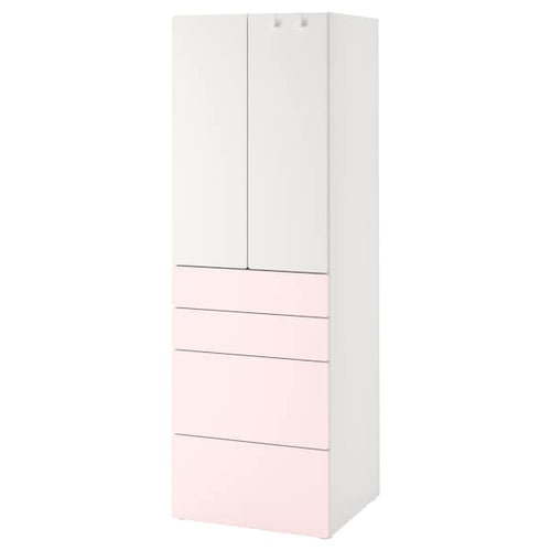 SMÅSTAD / PLATSA - Wardrobe, white pale pink/with 4 drawers, 60x42x181 cm