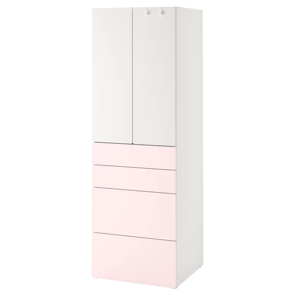 SMÅSTAD / PLATSA - Wardrobe, white pale pink/with 4 drawers