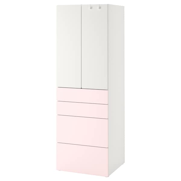 Ikea SMÅSTAD / PLATSA - Wardrobe, white pale pink/with 4 drawers, 60x57x181 cm