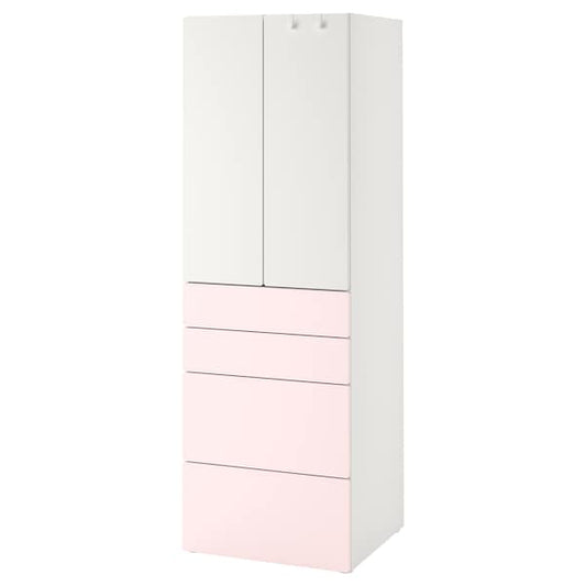 Ikea SMÅSTAD / PLATSA - Wardrobe, white pale pink/with 4 drawers, 60x57x181 cm
