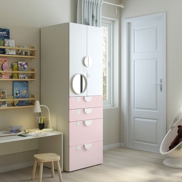 SMÅSTAD / PLATSA - Wardrobe, white pale pink/with 4 drawers, 60x57x181 cm - best price from Maltashopper.com 19430905