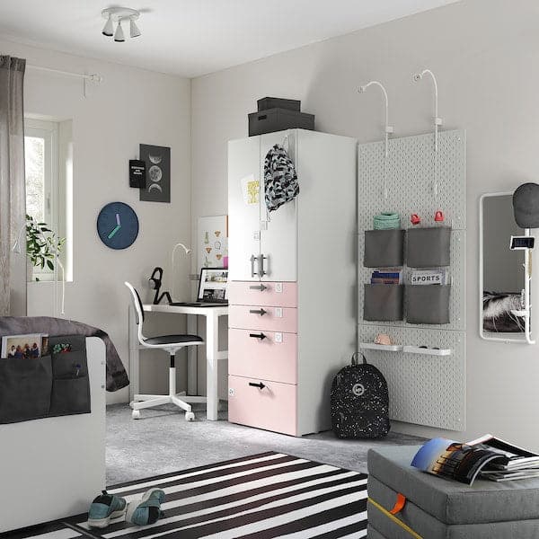 Ikea SMÅSTAD / PLATSA - Wardrobe, white pale pink/with 4 drawers, 60x57x181 cm