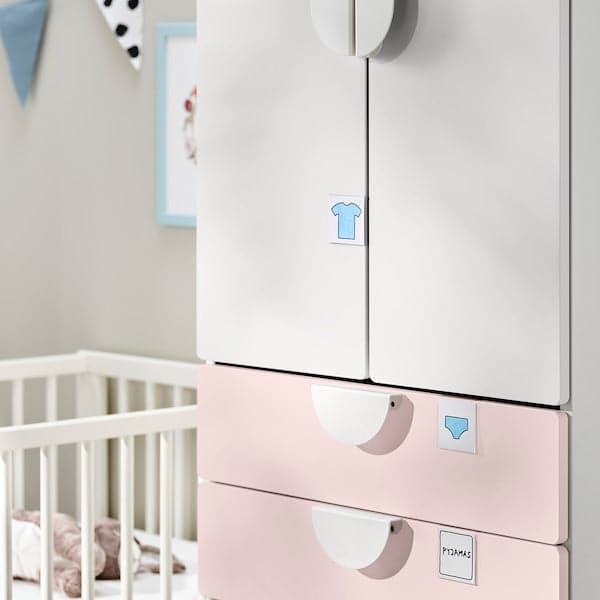 Ikea SMÅSTAD / PLATSA - Wardrobe, white pale pink/with 4 drawers, 60x57x181 cm