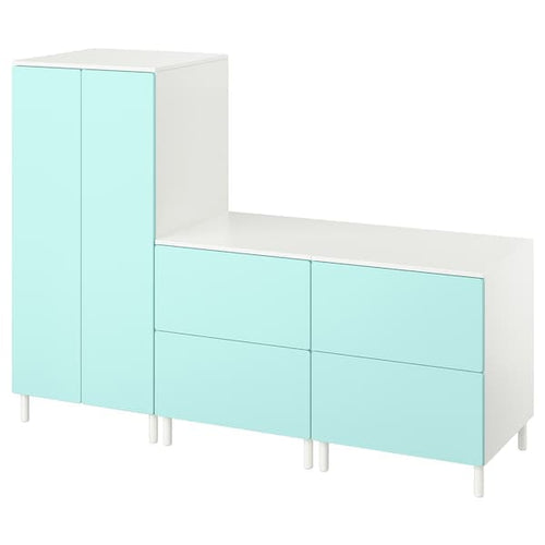 SMÅSTAD / PLATSA - Wardrobe, white pale turquoise/with 2 chest of drawers, 180x57x133 cm