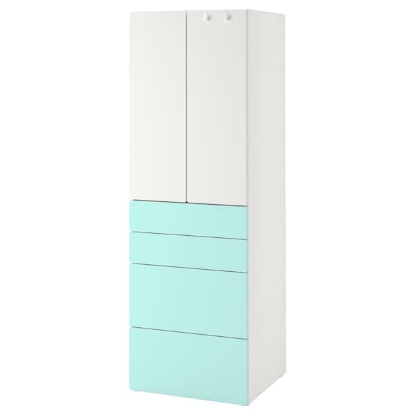 SMÅSTAD / PLATSA - Wardrobe, white pale turquoise/with 4 drawers, 60x42x181 cm - best price from Maltashopper.com 29426366