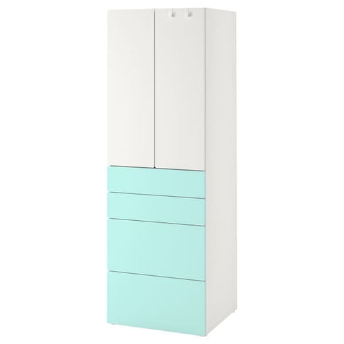 SMÅSTAD / PLATSA - Wardrobe, white pale turquoise/with 4 drawers, 60x42x181 cm