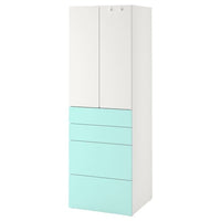 SMÅSTAD / PLATSA - Wardrobe, white pale turquoise/with 4 drawers, 60x57x181 cm - best price from Maltashopper.com 19430887