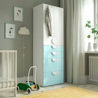 SMÅSTAD / PLATSA - Wardrobe, white pale turquoise/with 4 drawers, 60x42x181 cm - best price from Maltashopper.com 29426366