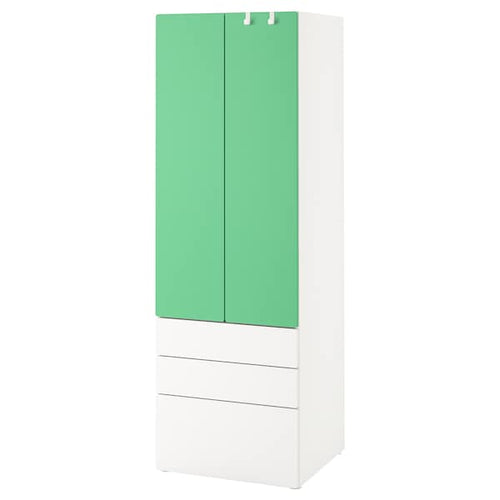 SMÅSTAD / PLATSA - Wardrobe, white green/with 3 drawers, 60x42x181 cm