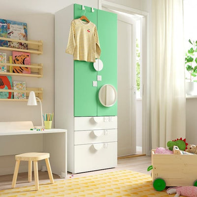 SMÅSTAD / PLATSA - Wardrobe, white green/with 3 drawers, 60x42x181 cm - best price from Maltashopper.com 69426227