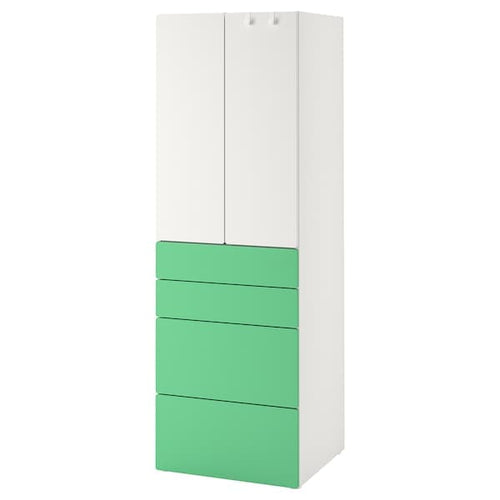SMÅSTAD / PLATSA - Wardrobe, white green/with 4 drawers, 60x42x181 cm
