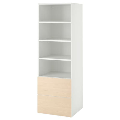 SMÅSTAD / PLATSA - Bookcase, white birch/with 2 drawers, 60x57x181 cm - best price from Maltashopper.com 09483287