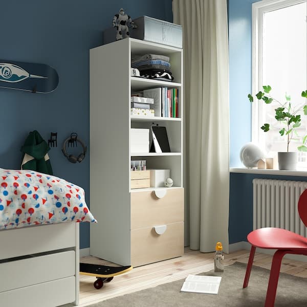 Ikea SMÅSTAD / PLATSA - Bookcase, white birch/with 2 drawers, 60x57x181 cm