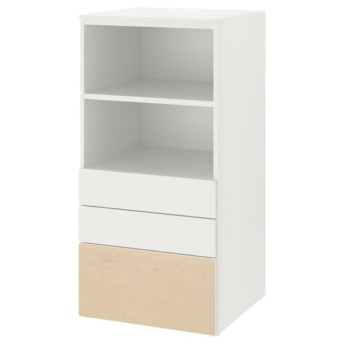 SMÅSTAD / PLATSA - Bookcase, white birch/with 3 drawers, 60x57x123 cm