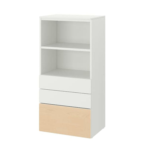SMÅSTAD / PLATSA - Bookcase, white birch/with 3 drawers, 60x42x123 cm