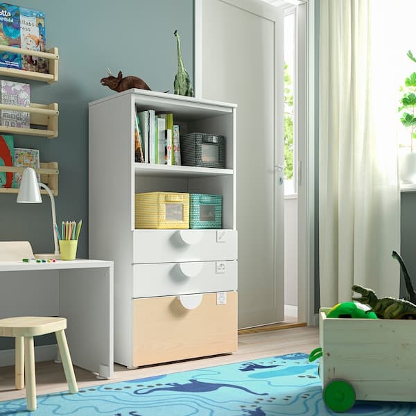 SMÅSTAD / PLATSA - Bookcase, white birch/with 3 drawers, 60x42x123 cm - best price from Maltashopper.com 19420831