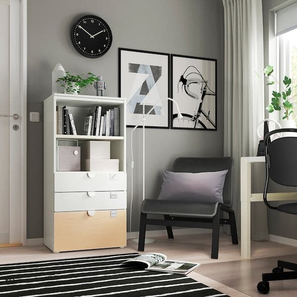 SMÅSTAD / PLATSA - Bookcase, white birch/with 3 drawers, 60x42x123 cm - best price from Maltashopper.com 19420831