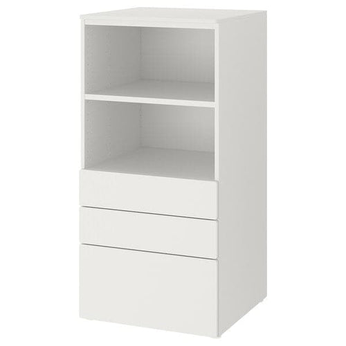SMÅSTAD / PLATSA - Bookcase, white white/with 3 drawers, 60x57x123 cm