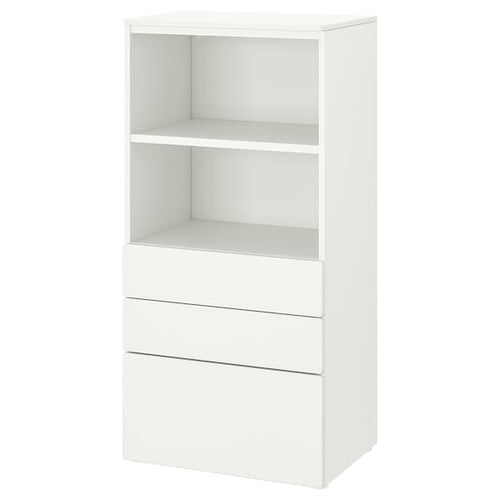 SMÅSTAD / PLATSA - Bookcase, white white/with 3 drawers, 60x42x123 cm