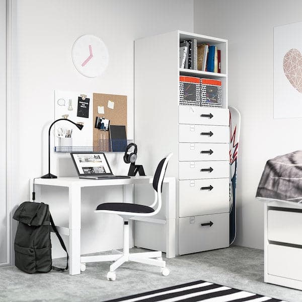 SMÅSTAD / PLATSA - Bookcase, white white/with 6 drawers