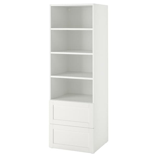 SMÅSTAD / PLATSA - Bookcase, white with frame/with 2 drawers, 60x57x181 cm