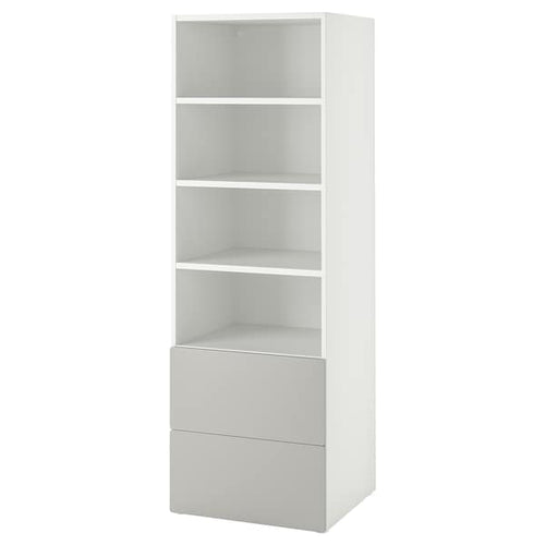 SMÅSTAD / PLATSA - Bookcase, white grey/with 2 drawers, 60x57x181 cm