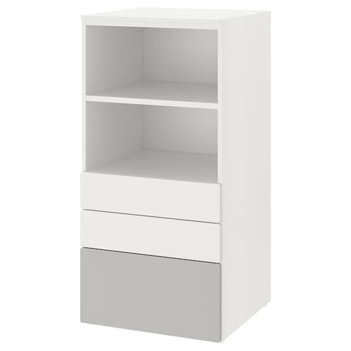 SMÅSTAD / PLATSA - Bookcase, white grey/with 3 drawers, 60x57x123 cm