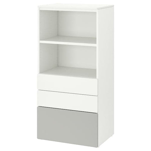 SMÅSTAD / PLATSA - Bookcase, white grey/with 3 drawers, 60x42x123 cm