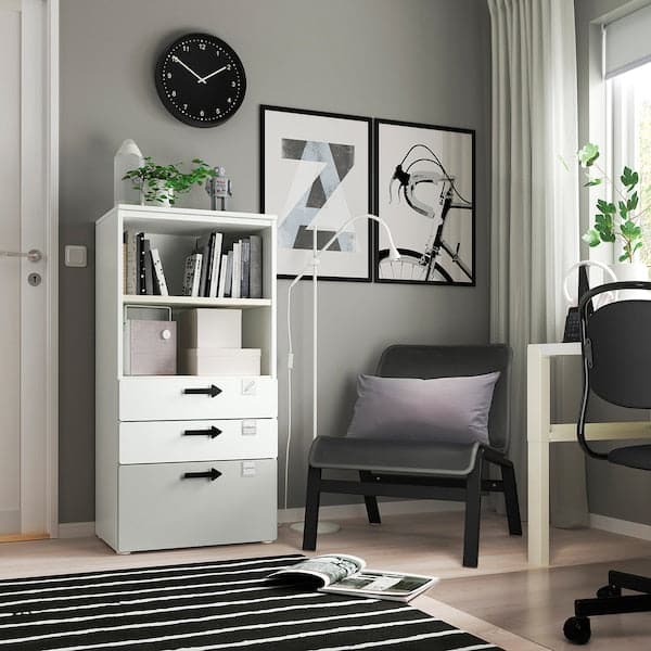 SMÅSTAD / PLATSA - Bookcase, white grey/with 3 drawers, 60x42x123 cm - best price from Maltashopper.com 79420526