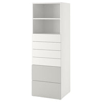 SMÅSTAD / PLATSA - Bookcase, white grey/with 6 drawers, 60x57x181 cm - best price from Maltashopper.com 09388073