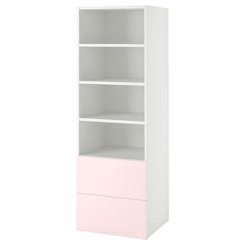 SMÅSTAD / PLATSA - Bookcase, white pale pink/with 2 drawers, 60x57x181 cm